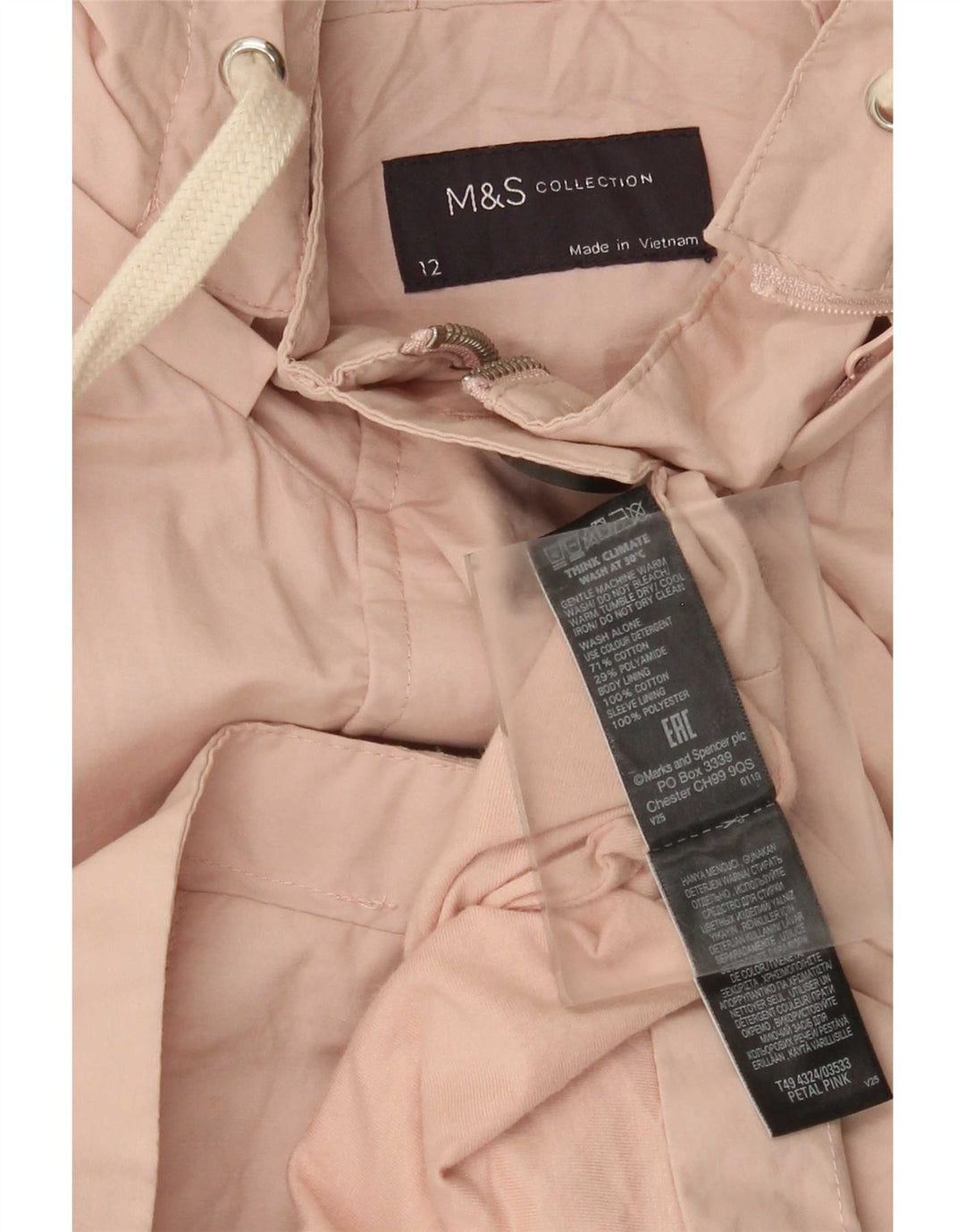 Marks & Spencer Veste parka militaire à capuche pour femme UK 12 Rose moyen