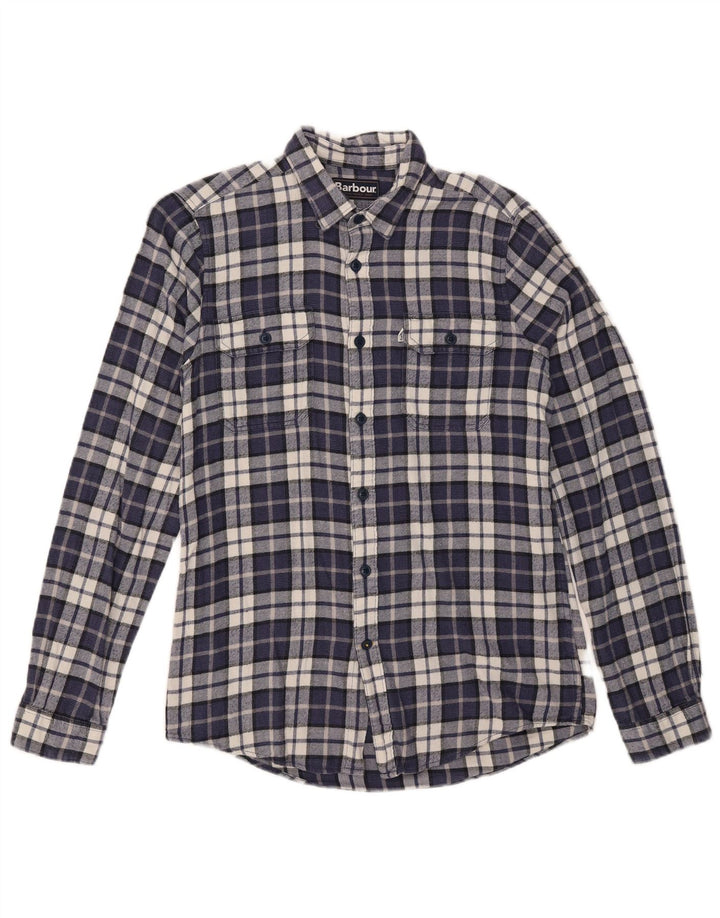 Barbour Chemise en flanelle coupe ajustée pour hommes, petit coton à carreaux bleu marine