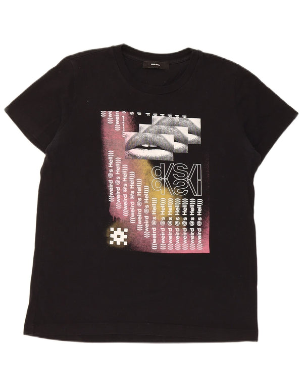 Diesel T-shirt graphique pour femme UK 10 Small Noir Coton