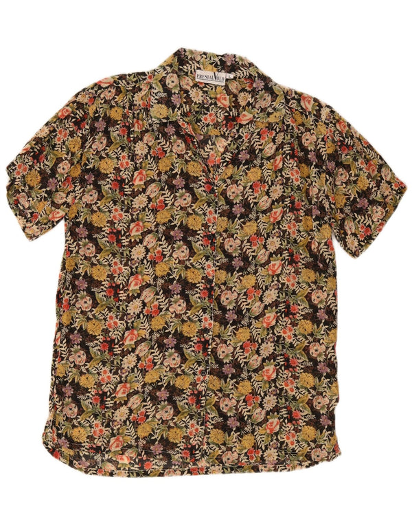 vintage Femme Chemise À Manches Courtes Blouse UK 16 Grand Floral Multicolore