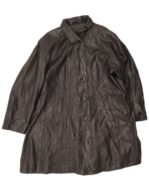 manteau en cuir surdimensionné femme vintage EU 42 Grand cuir noir