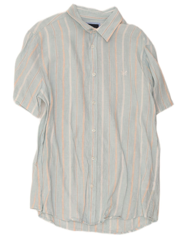 Crew Clothing Chemise à manches courtes pour homme en lin rayé bleu