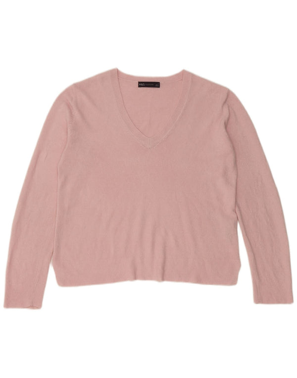 Marks & Spencer Pull court à col en V pour femme UK 14 Acrylique rose moyen