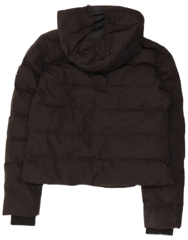SUPERDRY Veste matelassée à capuche courte pour femme UK 12 Noir moyen Polyester