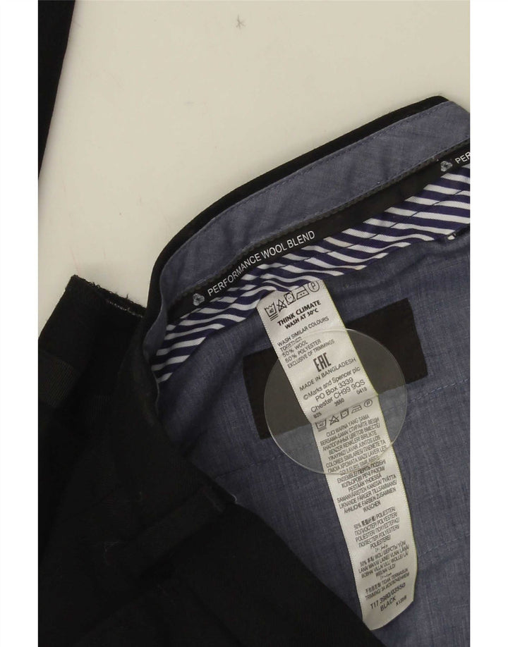 Marks & Spencer Pantalon de Costume Droit Homme W34 L29 Laine Noir