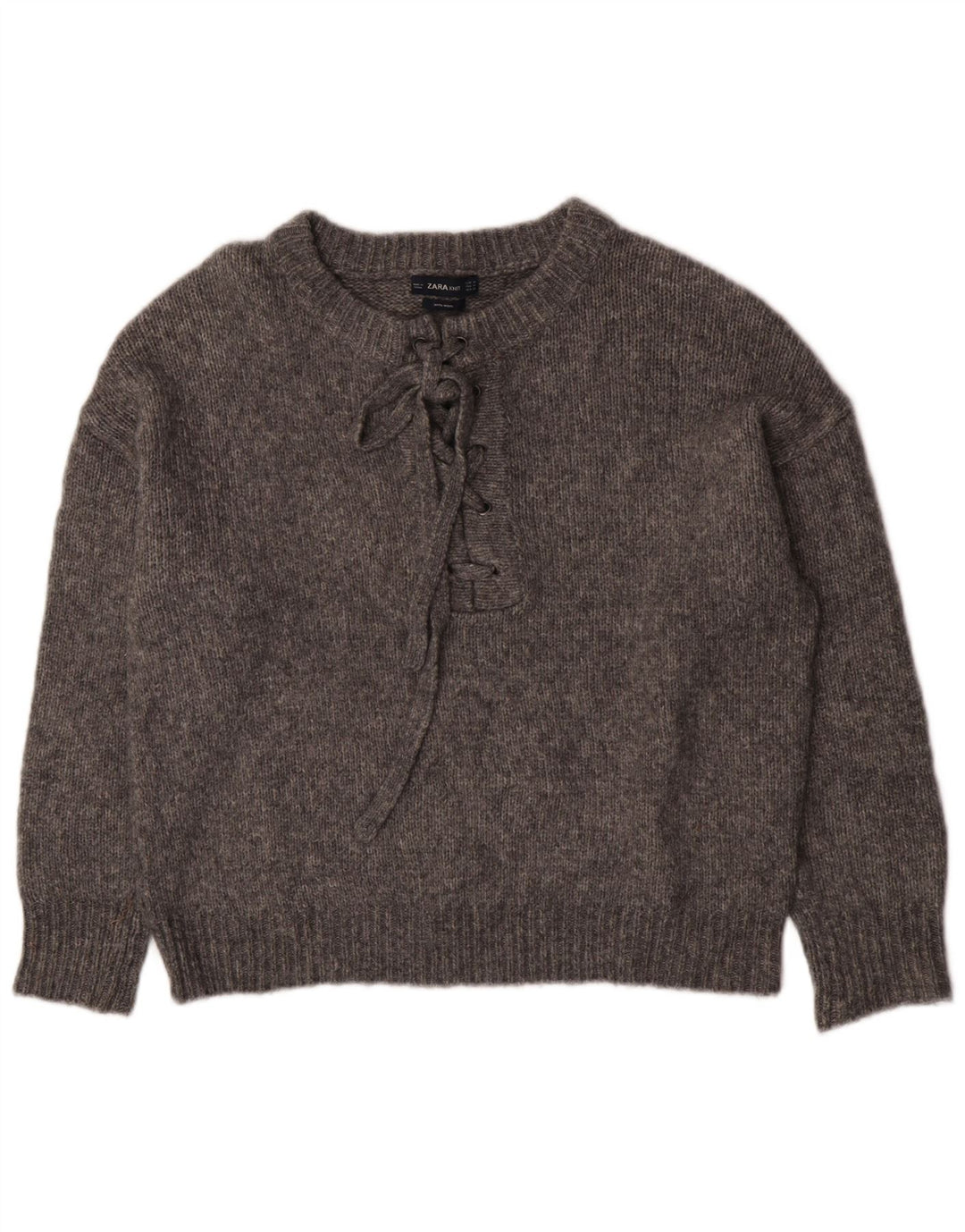 Zara Pull surdimensionné à col rond pour femme UK 14 Gris moyen