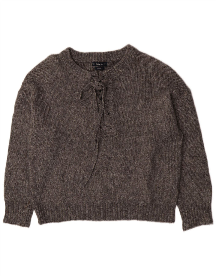 Zara Pull surdimensionné à col rond pour femme UK 14 Gris moyen