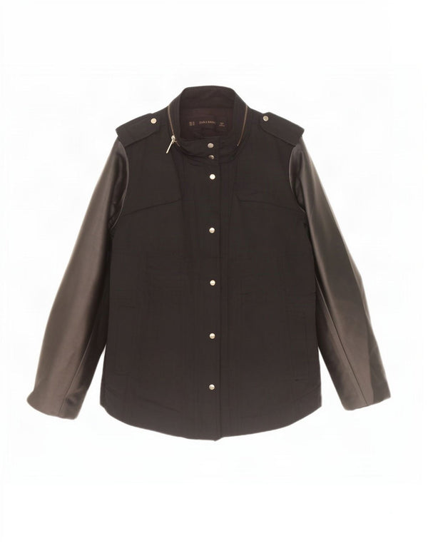 Zara Veste militaire à capuche pour femme UK 6 XS Noir Polyuréthane