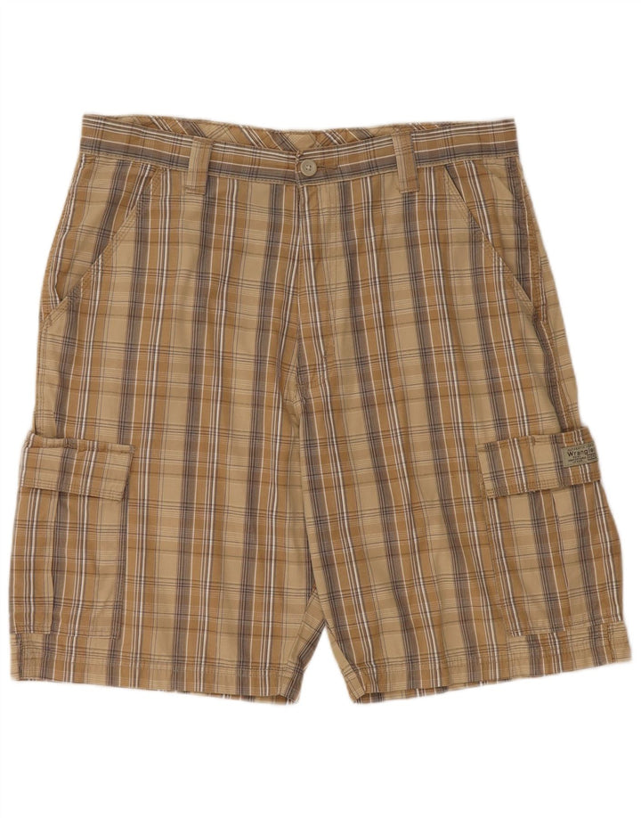 WRANGLER Short Cargo Homme W34 Grand Coton à Carreaux Marron