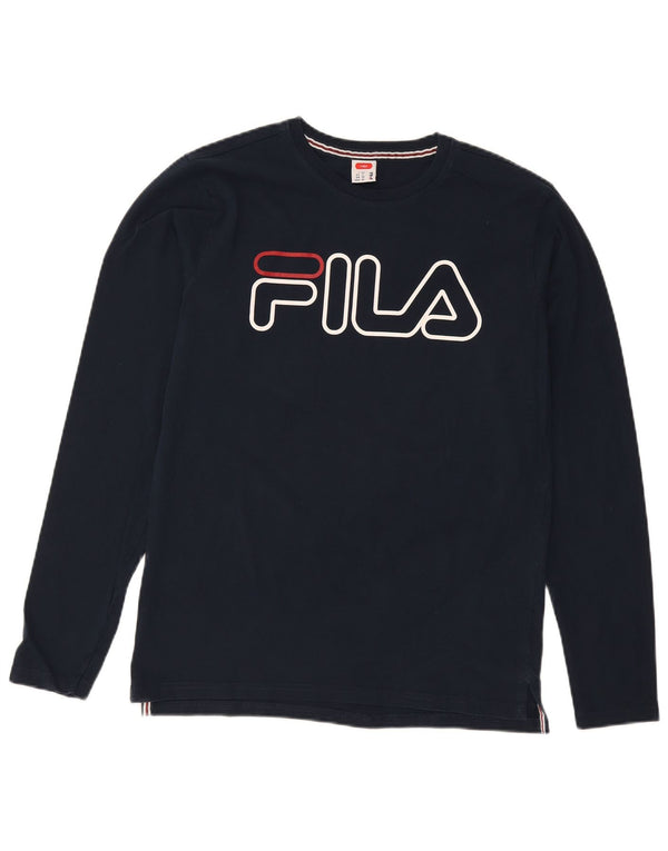 Fila Mens Tennis Graphic Top Long Sleeve IT 50 Medium Navy Blue Cotton