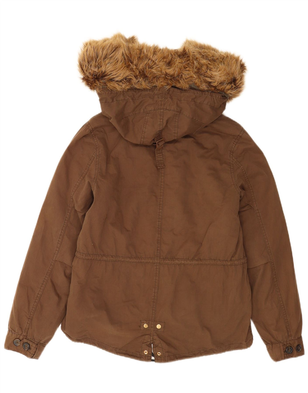 Zara Veste Parka à capuche surdimensionnée pour femme UK 10 Petit Marron Polyester