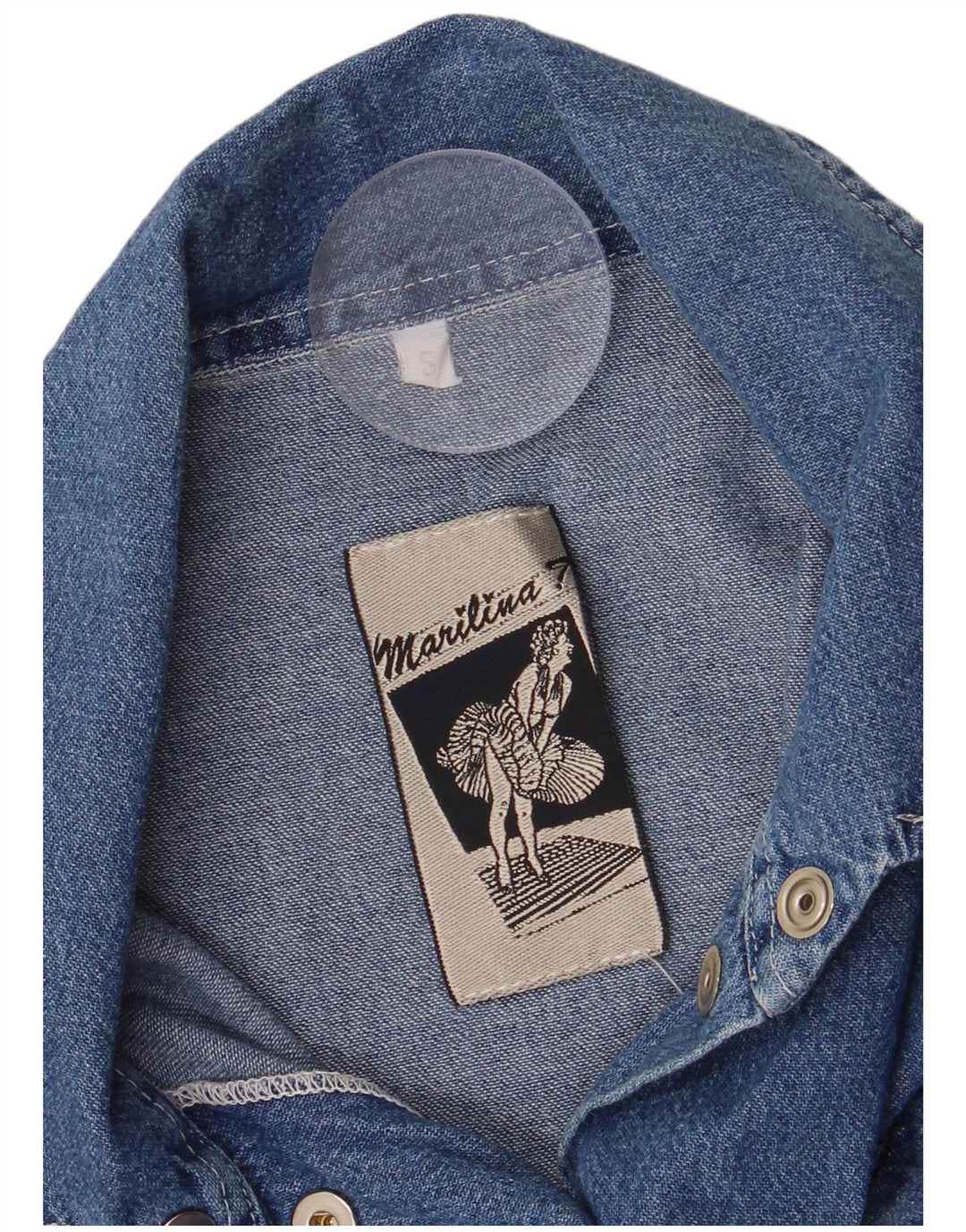 Chemise en denim sans manches femme vintage UK 10 Petit Bleu