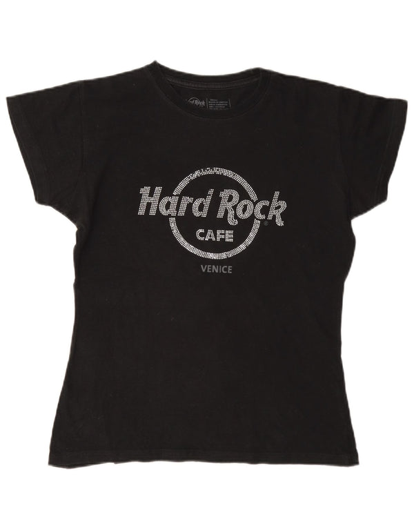 Hard Rock Cafe Womens Venice Graphic T-Shirt Top UK 10 Petit Coton Noir