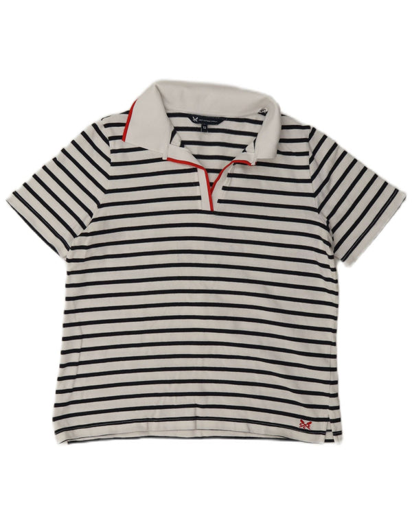 Crew Clothing Polo Femme UK 12 Coton Rayé Blanc Moyen
