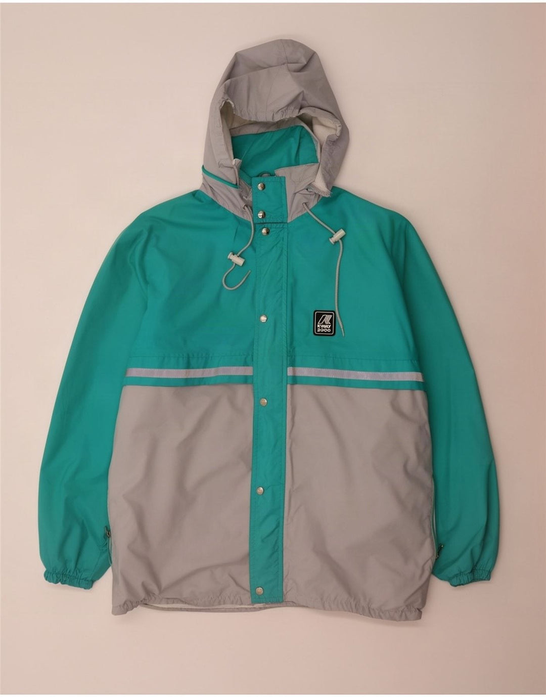 K-Way Veste de pluie à capuche pour homme UK 40 Large Turquoise Colourblock Polyamide
