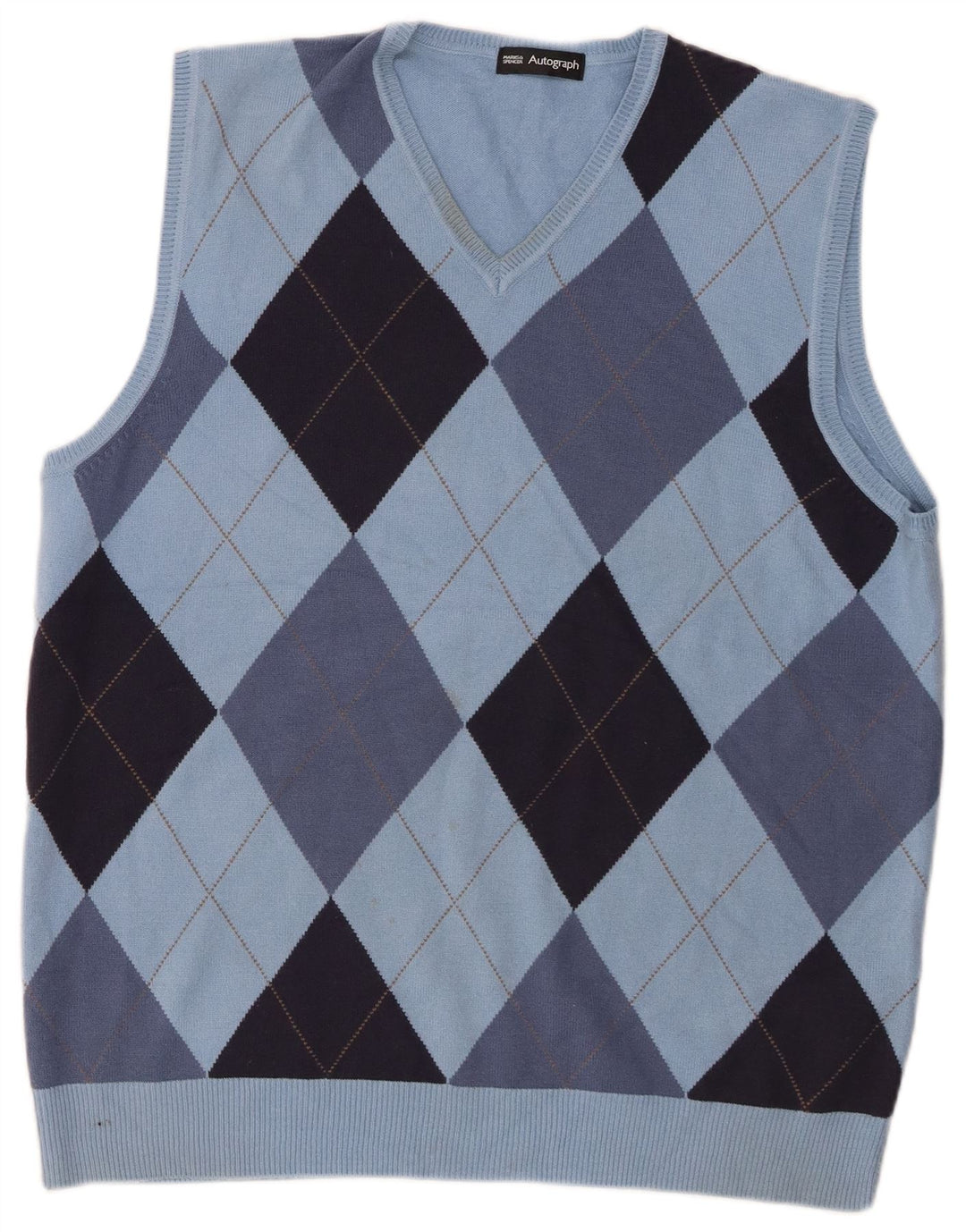 Marks & Spencer Débardeur autographe pour homme, grand, bleu, argyle/diamant