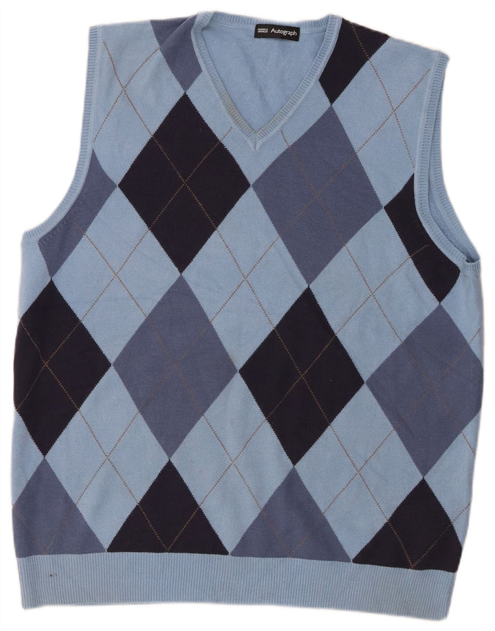 Marks & Spencer Débardeur autographe pour homme, grand, bleu, argyle/diamant