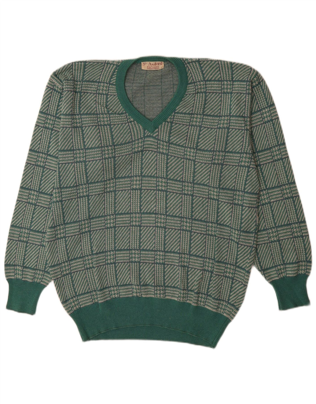 St. Andrews Pull col V pour homme Motif pied-de-poule Vert
