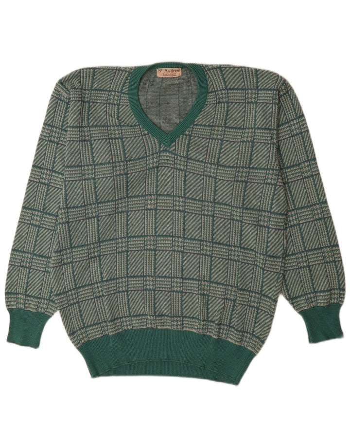 St. Andrews Pull col V pour homme Motif pied-de-poule Vert