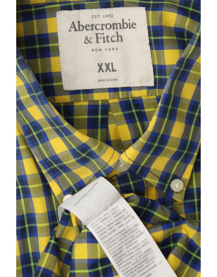 ABERCROMBIE & FITCH Chemise musclée pour hommes 2XL Coton à carreaux jaune