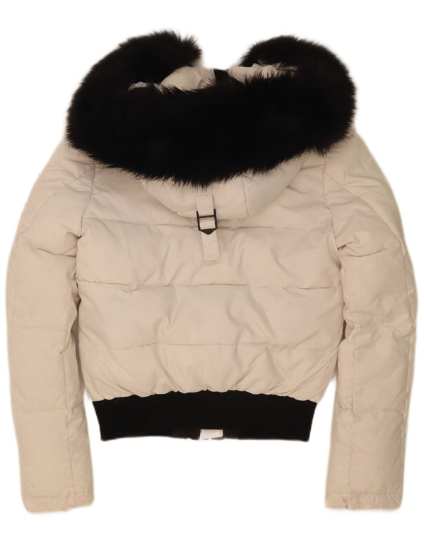 Superdry Veste matelassée surdimensionnée à capuche pour femme UK 8 Small Blanc Colourblock