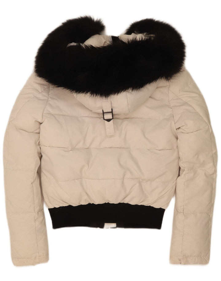 Superdry Veste matelassée surdimensionnée à capuche pour femme UK 8 Small Blanc Colourblock