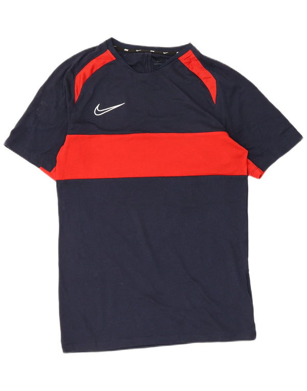 Nike Hommes Dri Fit T-Shirt Haut Petit Bleu Marine Colorblock Polyester