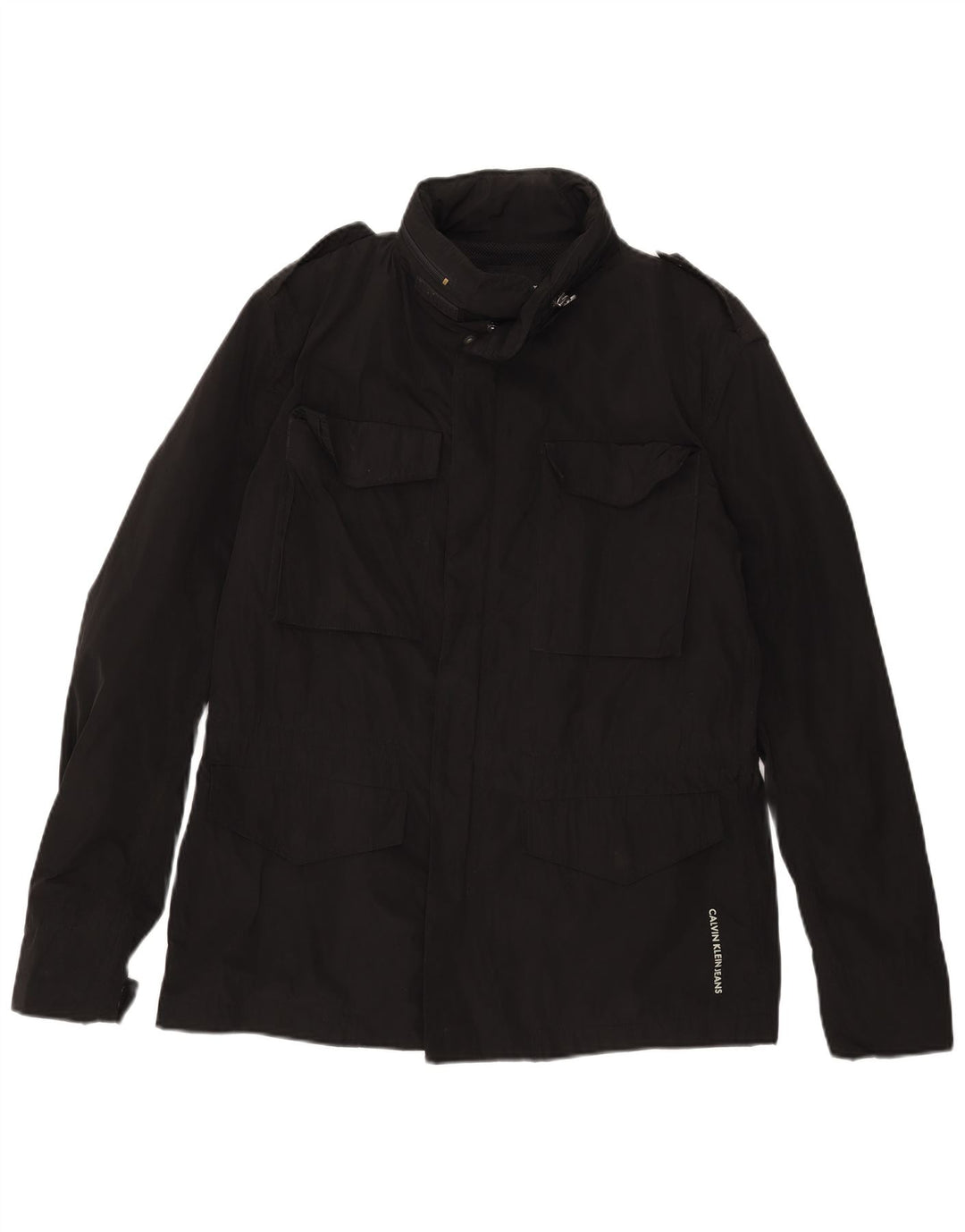 Calvin Klein Jeans Mens Military Jacket UK 40 Large Black Polyester