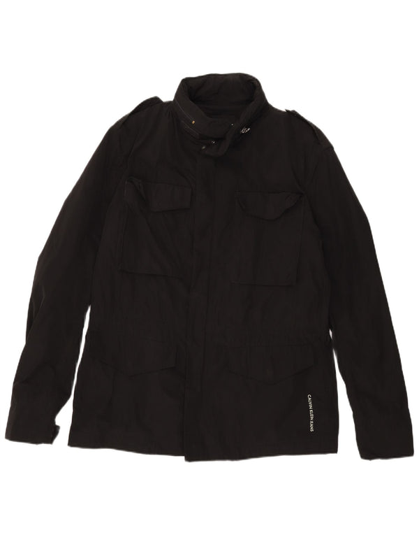 Calvin Klein Jeans Mens Military Jacket UK 40 Large Black Polyester