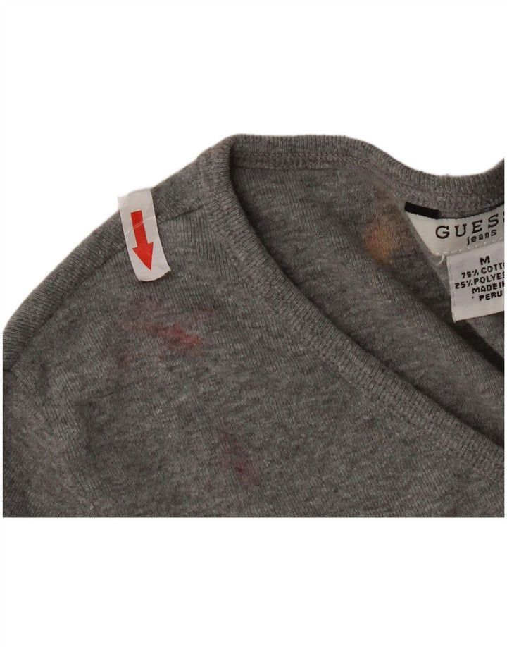 Guess Femmes Crop Top Manches Longues UK 12 Gris Moyen Coton