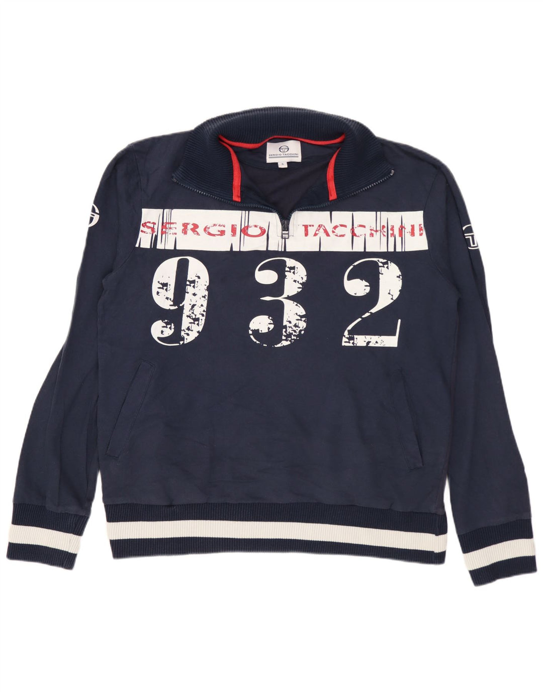 Sergio Tacchini Sweat-shirt graphique à col zippé pour homme, petit, bleu marine