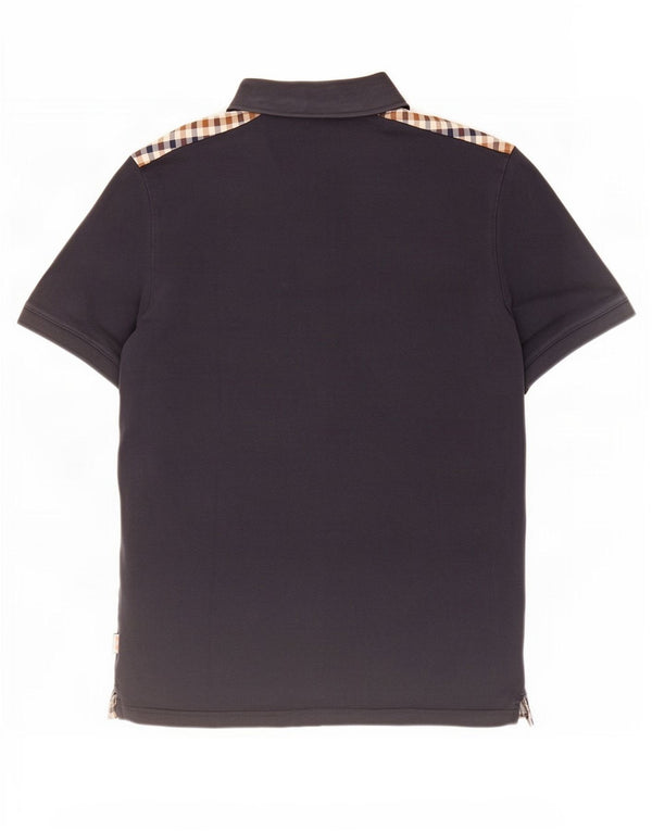 Aquascutum Polo Homme Grand Carreau Bleu Marine Coton
