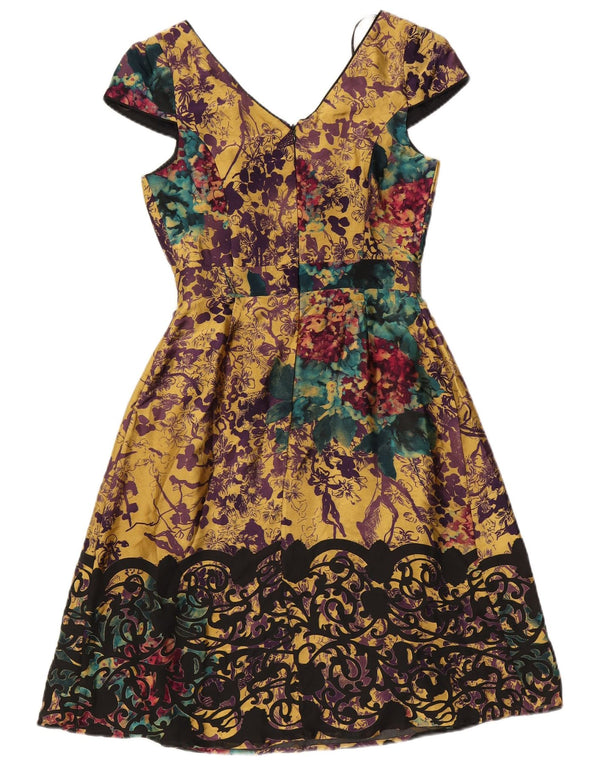Monsoon Robe trapèze pour femme UK 8 Petite viscose florale jaune