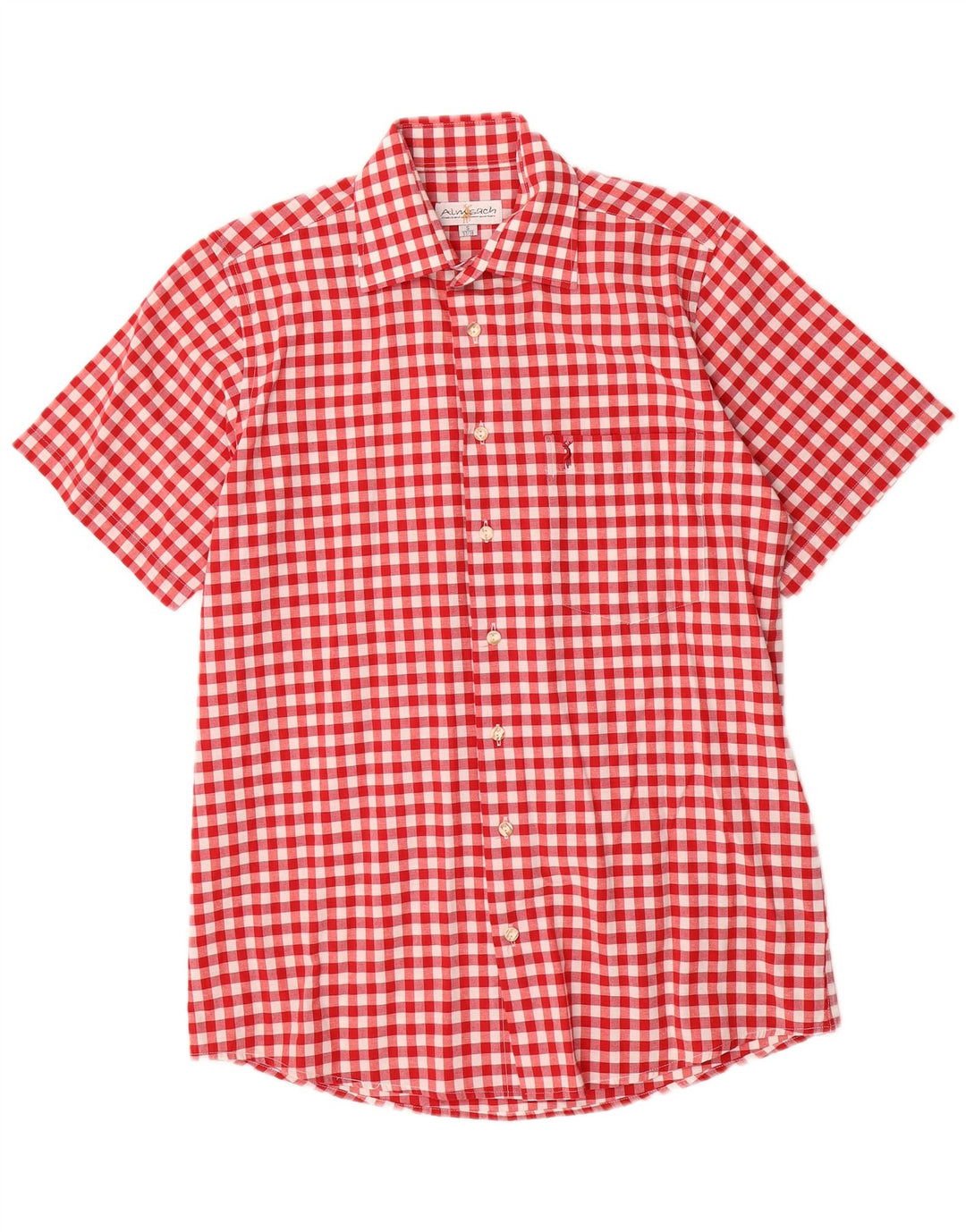 Almsach Chemise à manches courtes pour homme Taille 37/38 Petit Vichy Rouge Polyester