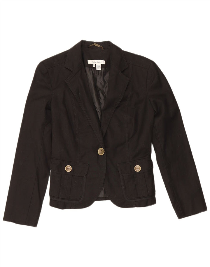 Zara Veste Blazer 1 Bouton Femme UK 10 Petit Coton Noir
