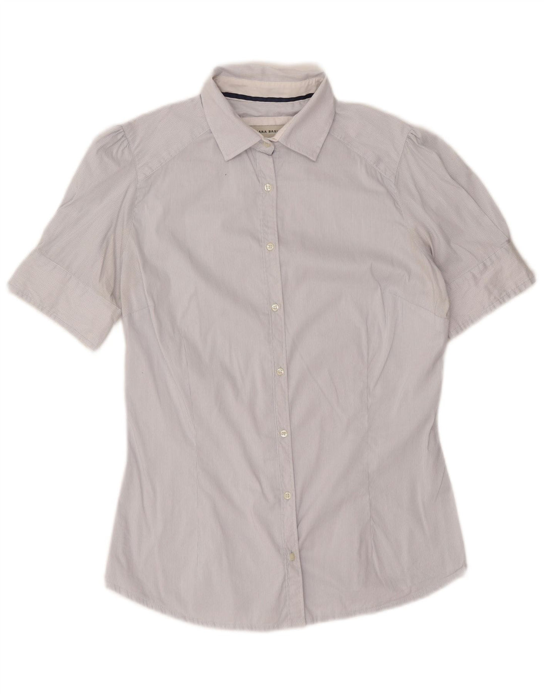 Zara Chemise à manches courtes pour femme UK 14 Medium White Pinstripe