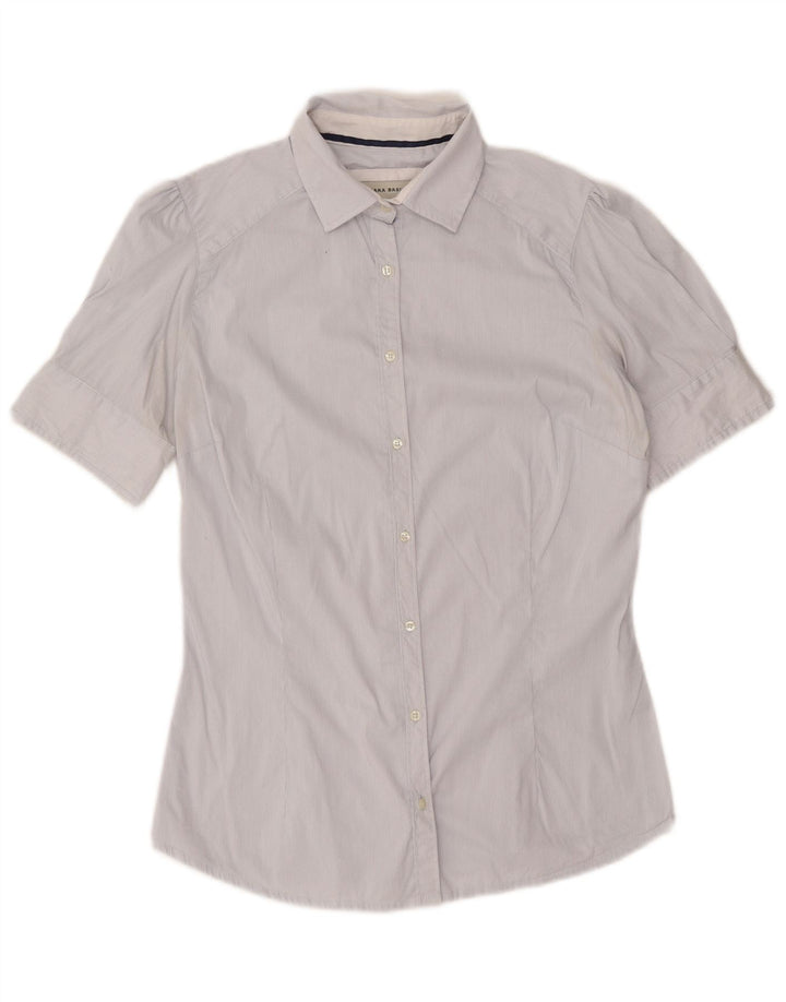 Zara Chemise à manches courtes pour femme UK 14 Medium White Pinstripe