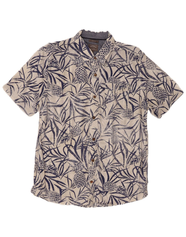 Fat Face Chemise ajustée à manches courtes pour homme en coton à fleurs blanches