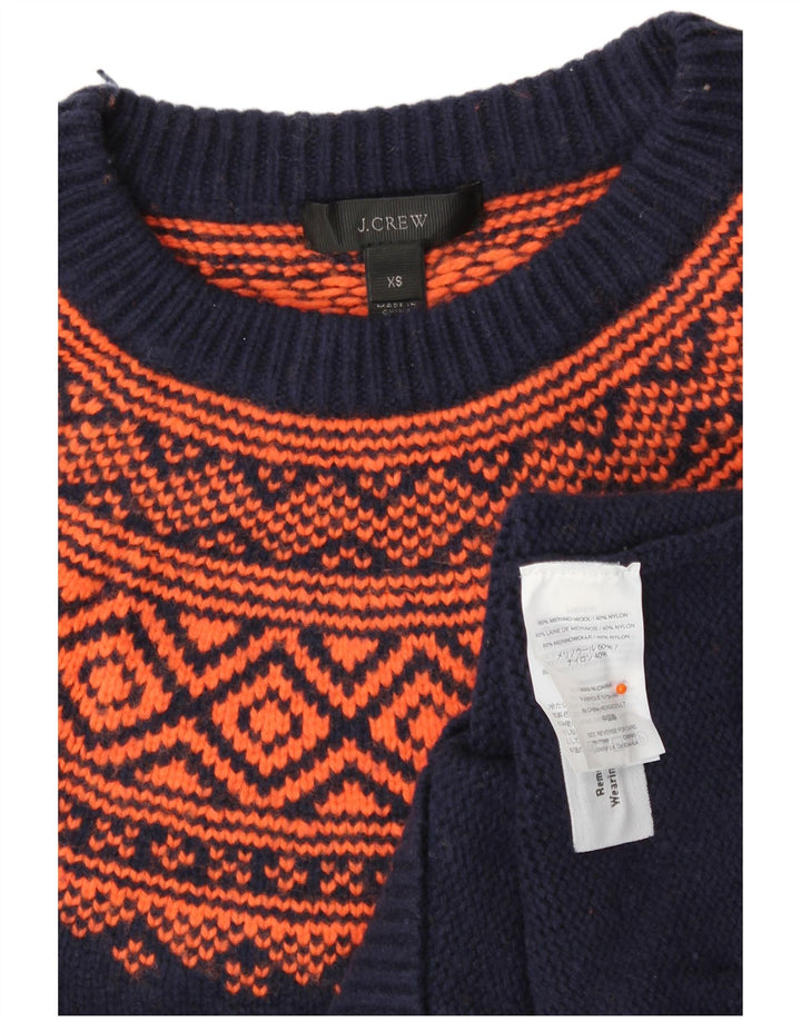 J. CREW Pull à col rond pour femme UK 6 XS Bleu marine Fair Isle