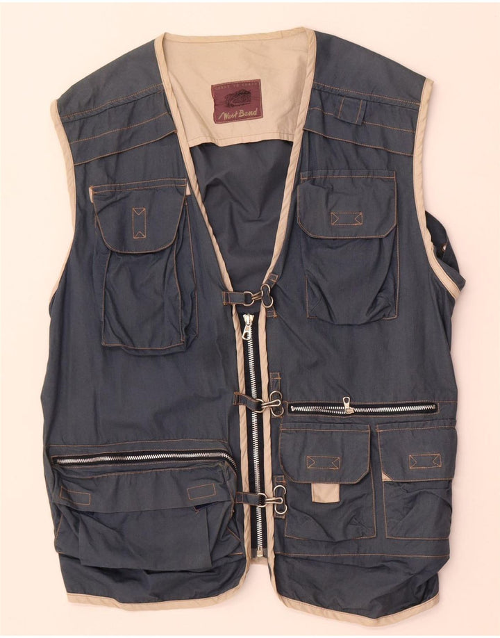 vintage Mens Utility Gilet UK 36 Petit Bleu Marine