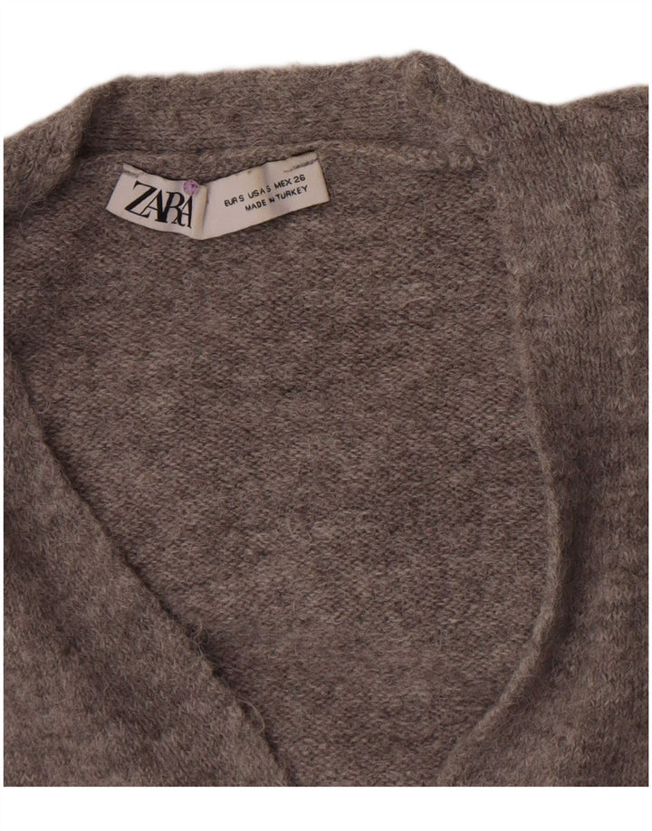 Zara Womens Crop Cardigan Pull UK 8 Petit Gris