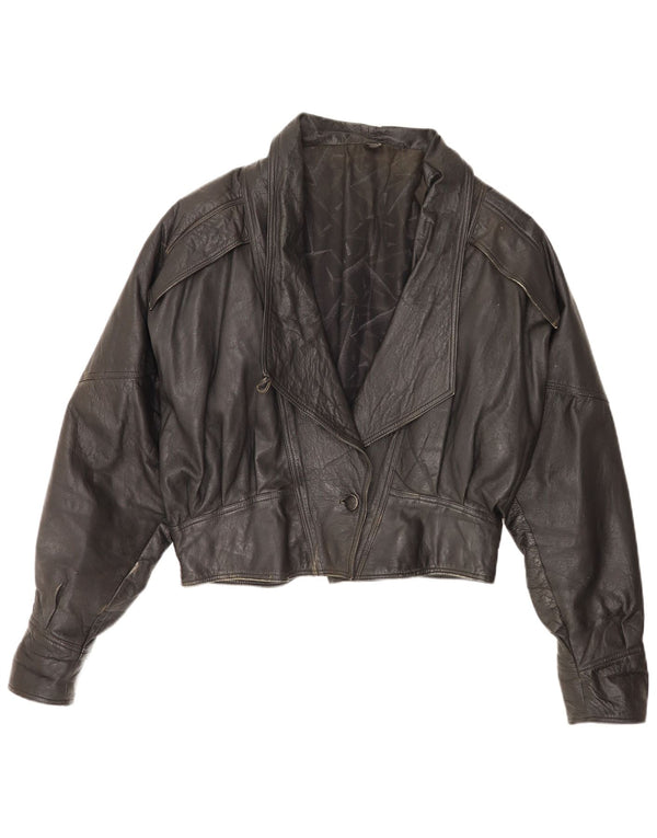 vintage Womens Crop Veste en cuir surdimensionnée UK 18 XL Cuir Noir