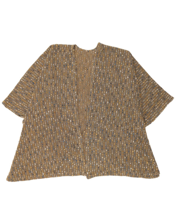 vintage Femmes Cape Cardigan Pull Taille Unique Marron Rayé