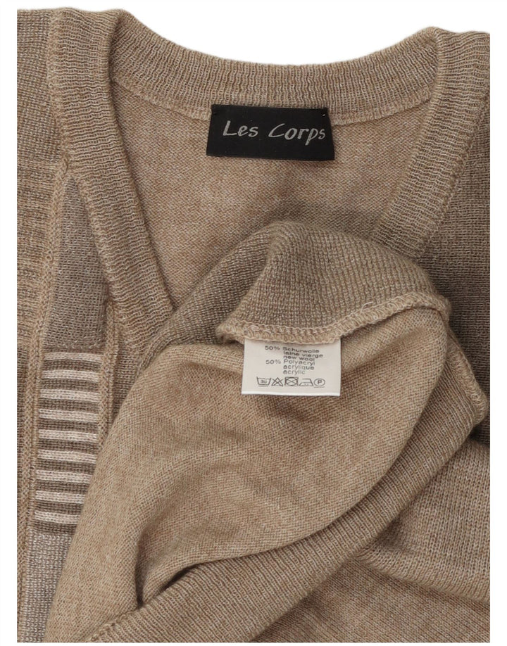 Les Corps Pull Col V Laine Rayé Beige Moyen Homme