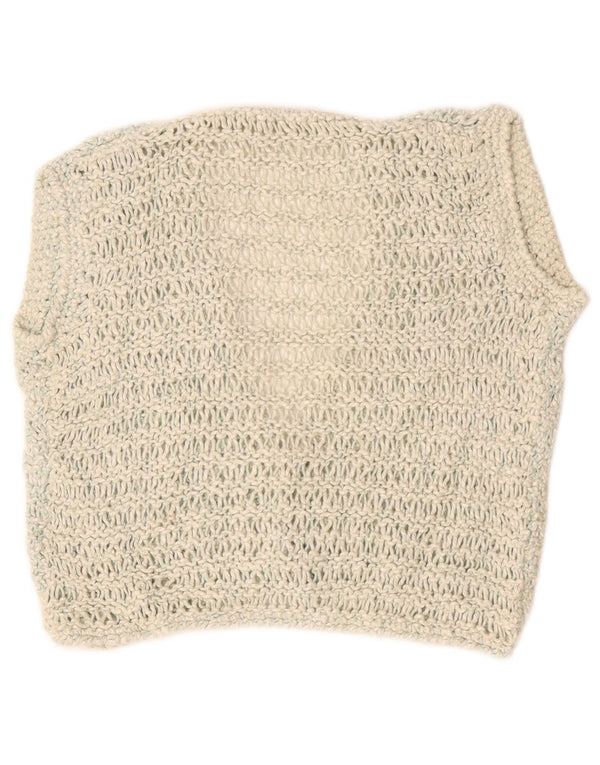 vintage Femmes Voir à travers Cardigan Pull UK 16 Grand Blanc Cassé Moucheté