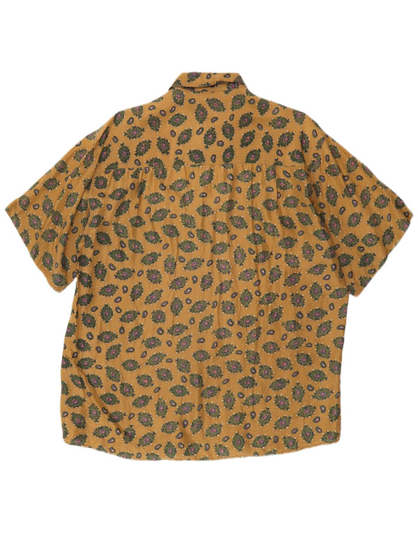 chemise à manches courtes vintage pour hommes en soie géométrique beige moyen