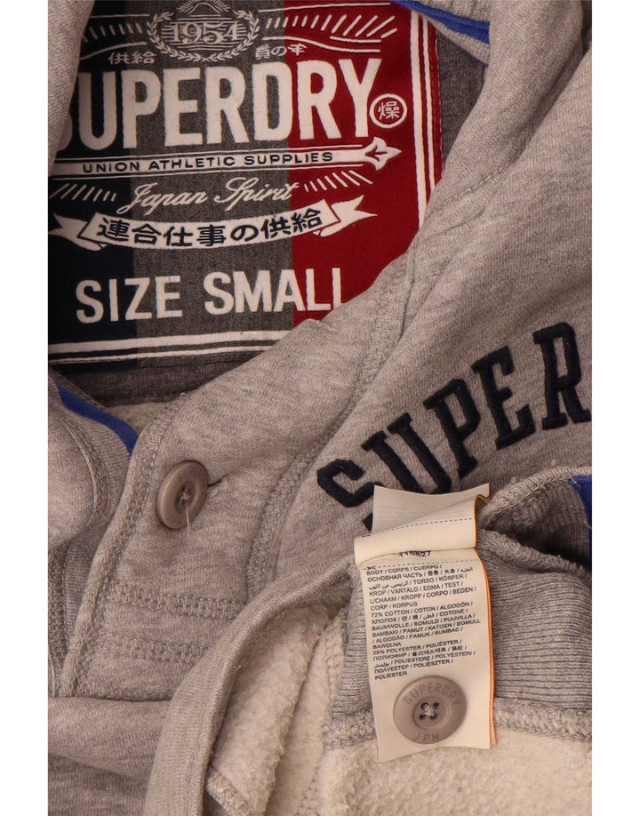 Superdry Homme Graphic Button Neck Sweatshirt Jumper Petit Gris Coton