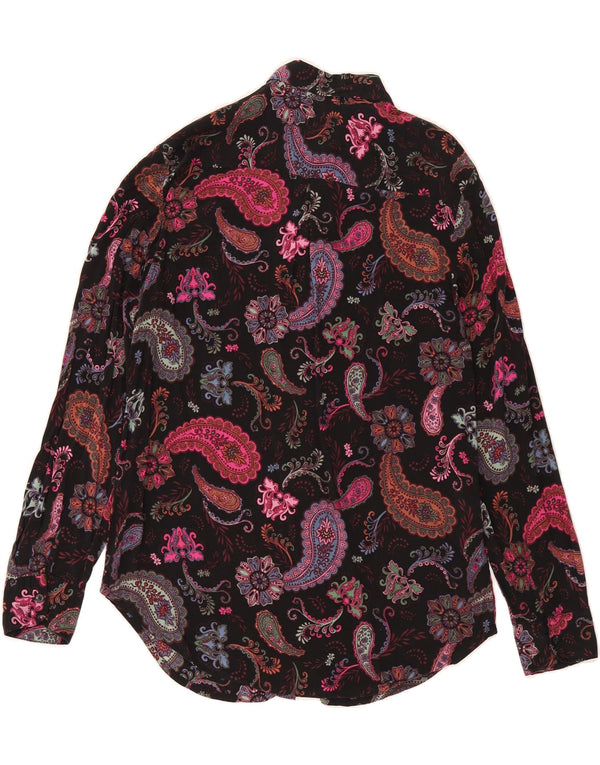 BENETTON Chemise Femme UK 10 Petit Noir Paisley Modal
