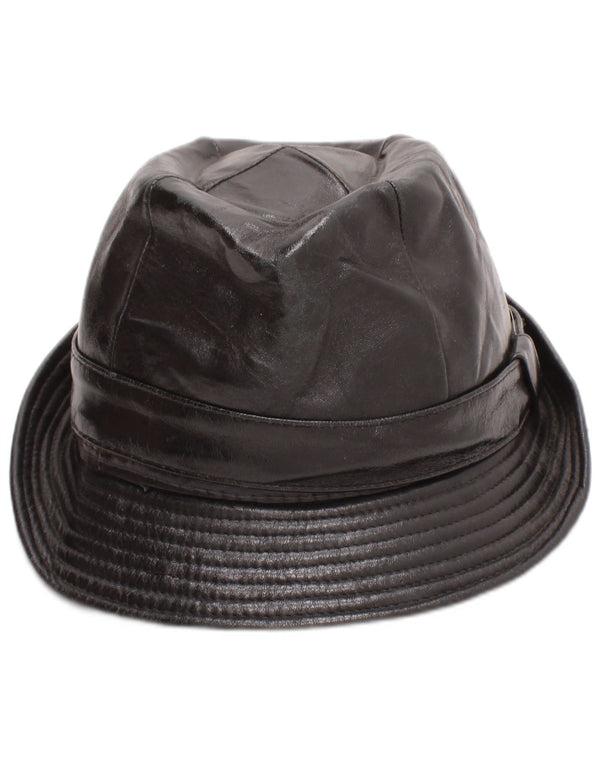 Chapeau Fedora en cuir vintage pour homme moyen noir