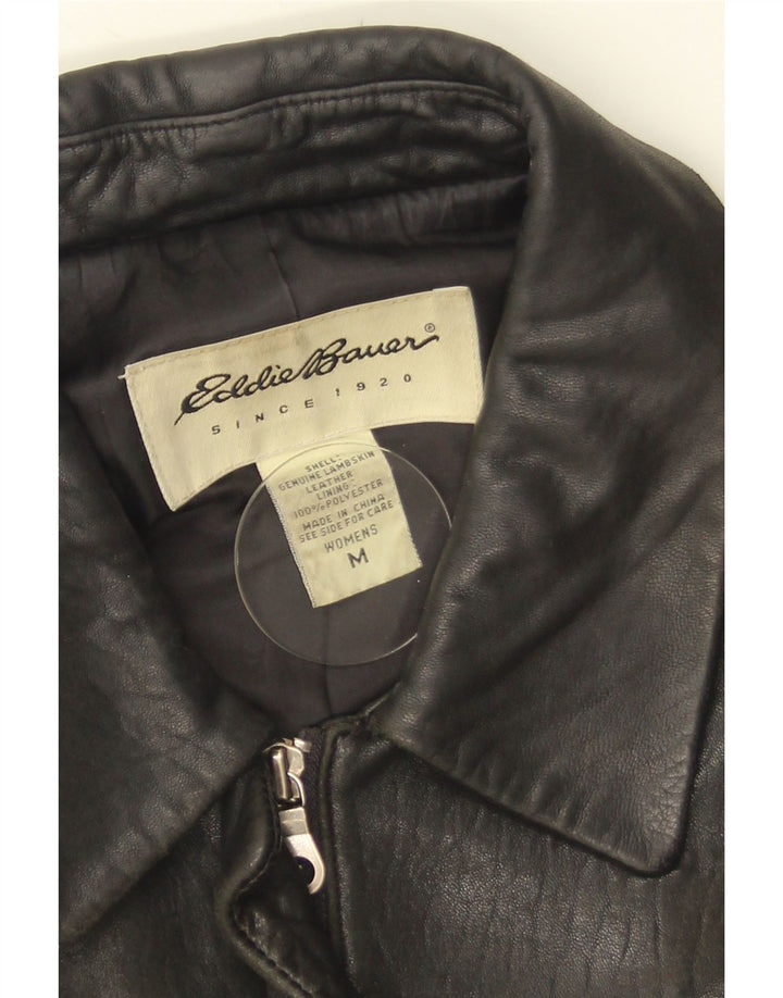 EDDIE BAUER Veste en cuir femme UK 14 Cuir noir moyen